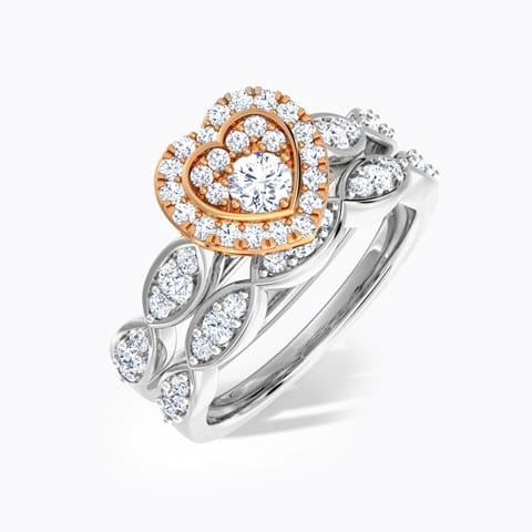 Lustrous Diamond Bridal Ring Set Diamond Rings 18 Karat Two Tone Gold Lustrous Diamond Bridal Ring Set