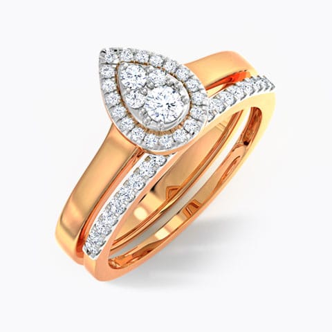 Shining Diamond Bridal Ring Set Diamond Rings 18 Karat Rose Gold Shining Diamond Bridal Ring Set
