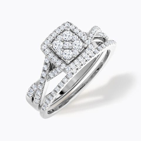 Flashing Diamond Bridal Ring Set Diamond Rings 18 Karat White Gold Flashing Diamond Bridal Ring Set