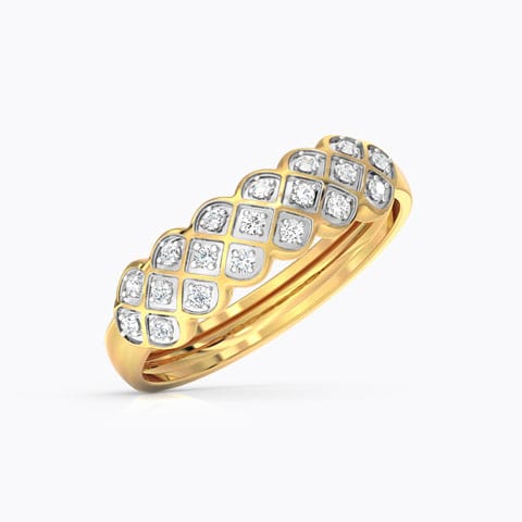 Checkered Braid Diamond Ring Diamond Rings 14 Karat Yellow Gold Checkered Braid Diamond Ring