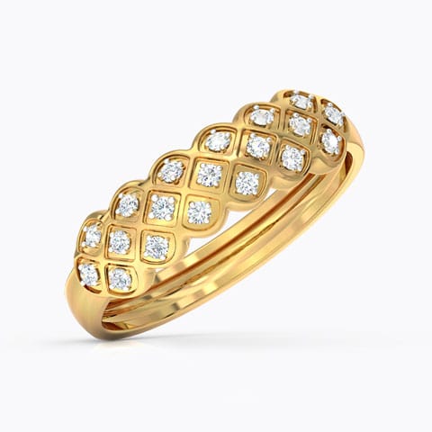 Checkered Braid Diamond Ring Diamond Rings 14 Karat Yellow Gold Checkered Braid Diamond Ring