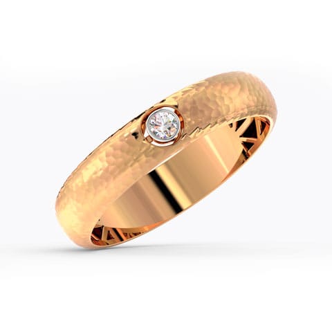 Classic Hammered Band Diamond Rings 18 Karat Two Tone Gold Classic Hammered Band