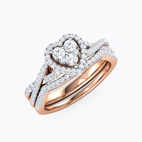 Cluster Heart Diamond Bridal Ring Set Diamond Rings 18 Karat Rose Gold Cluster Heart Diamond Bridal Ring Set