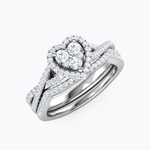 Cluster Heart Diamond Bridal Ring Set Diamond Rings 18 Karat White Gold Cluster Heart Diamond Bridal Ring Set