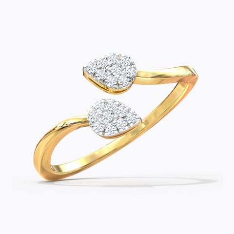Twin Leaves Open Diamond Ring Diamond Rings 18 Karat Yellow Gold Twin Leaves Open Diamond Ring