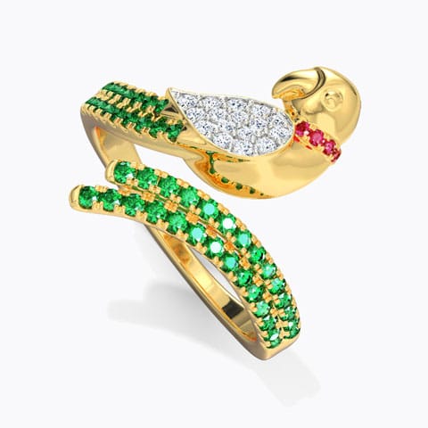 Lovely Parrot Diamond Ring Diamond,Gemstone Rings 18 Karat Yellow Gold Lovely Parrot Diamond Ring