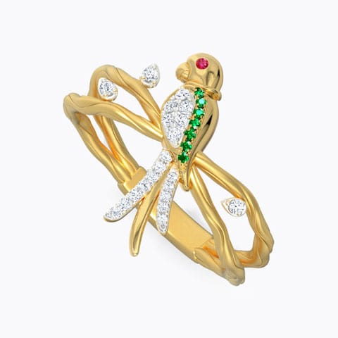 Jovial Parrot Diamond Ring Diamond,Gemstone Rings 18 Karat Yellow Gold Jovial Parrot Diamond Ring
