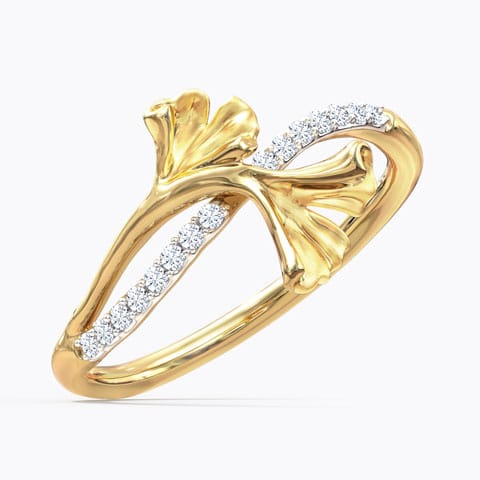 Charming Ginkgo Diamond Ring Diamond Rings 14 Karat Yellow Gold Charming Ginkgo Diamond Ring