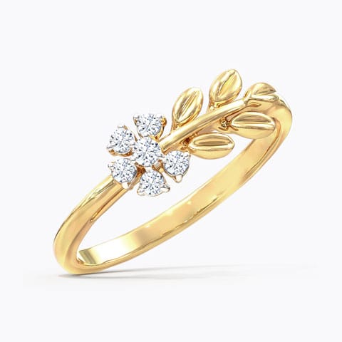 Petite Fern Diamond Ring Diamond Rings 18 Karat Yellow Gold Petite Fern Diamond Ring