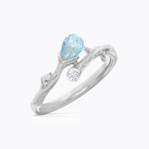 Pleach Dewdrops Gemstone Ring Diamond,Gemstone Rings 14 Karat White Gold Pleach Dewdrops Gemstone Ring