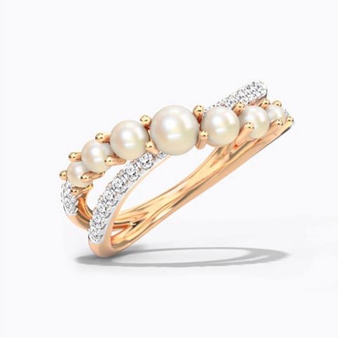 Cabriole Pearl Ring Diamond,Gemstone Rings 18 Karat Rose Gold Cabriole Pearl Ring