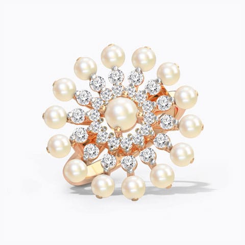 Coupe Pearl Ring Diamond,Gemstone Rings 18 Karat Rose Gold Coupe Pearl Ring