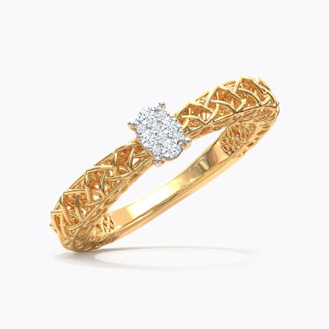 Ovate Mesh Diamond Ring Diamond Rings 14 Karat Yellow Gold Ovate Mesh Diamond Ring