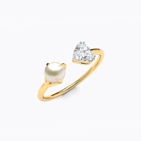 Pearl Spade Diamond Ring Diamond,Gemstone Rings 14 Karat Yellow Gold Pearl Spade Diamond Ring