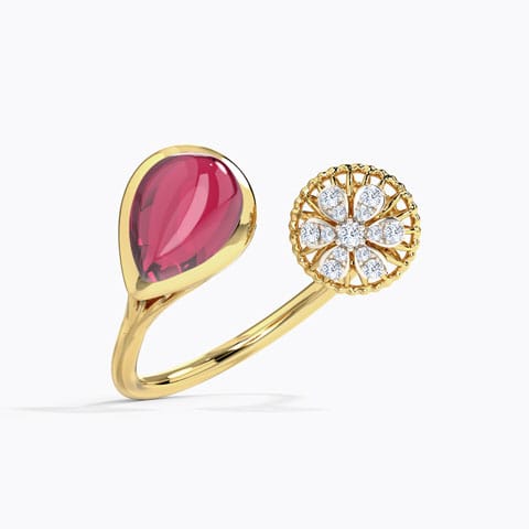 Scarlet Bloom Gemstone Ring Diamond,Gemstone Rings 14 Karat Yellow Gold Scarlet Bloom Gemstone Ring