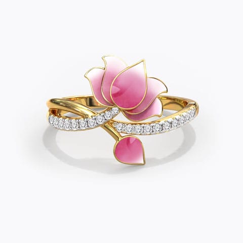 Intertwine Lotus Diamond Ring Diamond Rings 18 Karat Yellow Gold Intertwine Lotus Diamond Ring