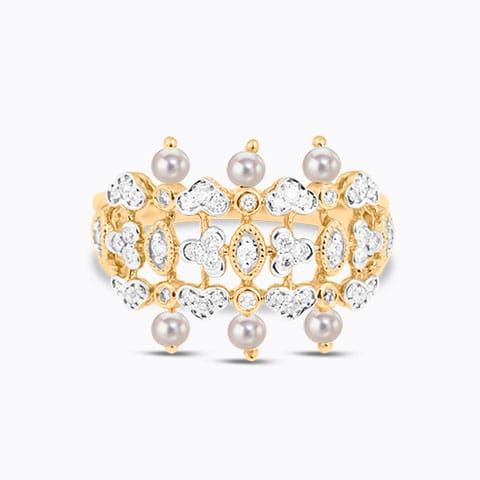 Exquisite Pearl Diamond Ring Diamond,Gemstone Rings 18 Karat Yellow Gold Exquisite Pearl Diamond Ring