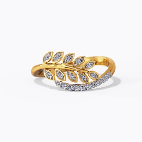 Glinting Leaves Diamond Ring Diamond Rings 14 Karat Yellow Gold Glinting Leaves Diamond Ring