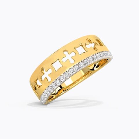 Jigsaw Cutout Diamond Band Diamond Rings 14 Karat Yellow Gold Jigsaw Cutout Diamond Band