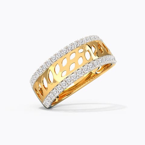 Leaves Cutout Diamond Band Diamond Rings 14 Karat Yellow Gold Leaves Cutout Diamond Band