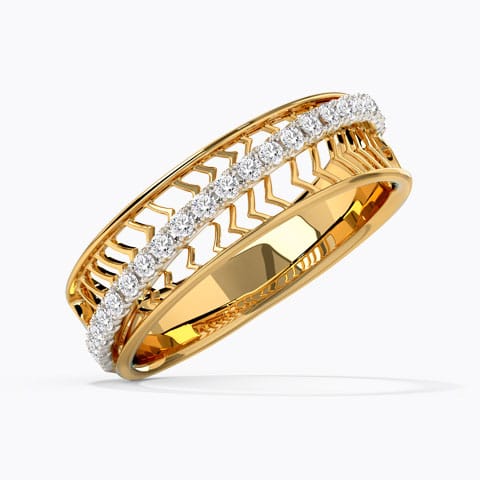 Zigzag Cutout Diamond Band Diamond Rings 14 Karat Yellow Gold Zigzag Cutout Diamond Band
