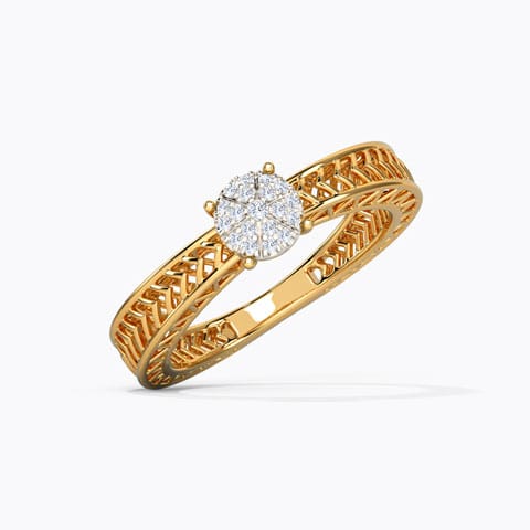Chevron Mesh Diamond Ring Diamond Rings 14 Karat Yellow Gold Chevron Mesh Diamond Ring