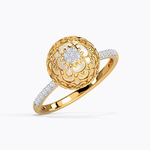 Delina Ornate Pearl Ring Diamond,Gemstone Rings 14 Karat Yellow Gold Delina Ornate Pearl Ring
