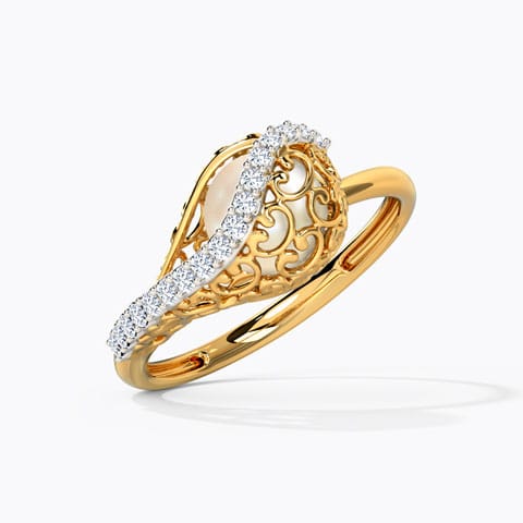 Jisha Ornate Pearl Ring Diamond,Gemstone Rings 14 Karat Yellow Gold Jisha Ornate Pearl Ring