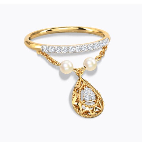 Delightful Drop Pearl Ring Diamond,Gemstone Rings 14 Karat Yellow Gold Delightful Drop Pearl Ring