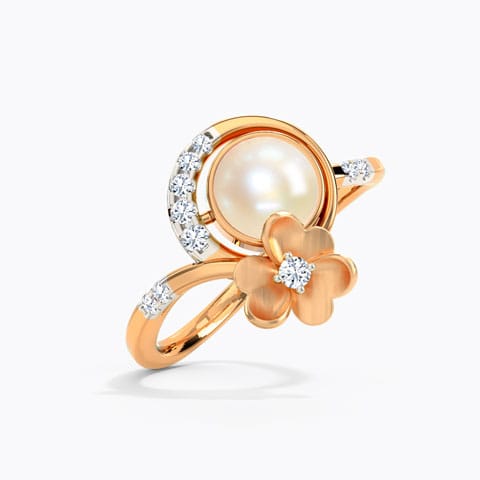 Trio Clover Pearl Diamond Ring Diamond,Gemstone Rings 14 Karat Rose Gold Trio Clover Pearl Diamond Ring