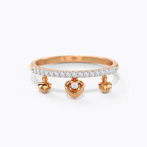 Desirable Dangling Hearts Diamond Ring Diamond Rings 14 Karat Rose Gold Desirable Dangling Hearts Diamond Ring