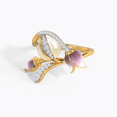 Astoria Tulip Pearl Ring Diamond,Gemstone Rings 18 Karat Yellow Gold Astoria Tulip Pearl Ring