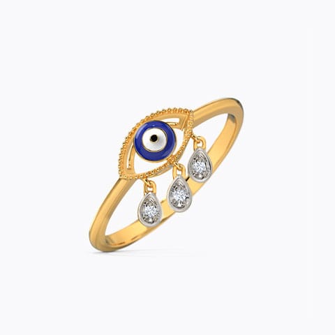 Divine Evil Eye Diamond Ring Diamond Rings 14 Karat Yellow Gold Divine Evil Eye Diamond Ring