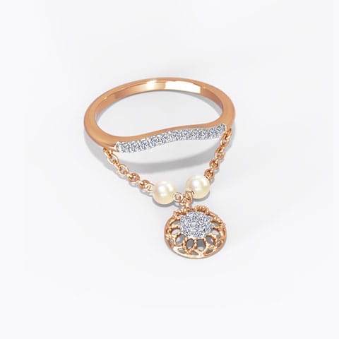 Labrina Dangling Pearl Ring Diamond,Gemstone Rings 14 Karat Rose Gold Labrina Dangling Pearl Ring