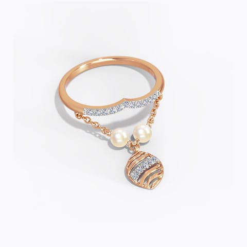 Arlena Dangling Pearl Ring Diamond,Gemstone Rings 14 Karat Rose Gold Arlena Dangling Pearl Ring