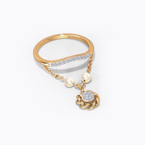 Rivena Dangling Pearl Ring Diamond,Gemstone Rings 14 Karat Yellow Gold Rivena Dangling Pearl Ring