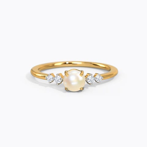 Naira Divine Pearl Ring Diamond,Gemstone Rings 14 Karat Yellow Gold Naira Divine Pearl Ring