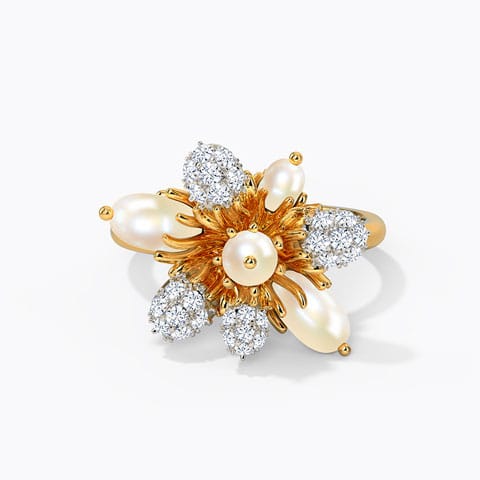 Meher Pearl Ring Diamond,Gemstone Rings 14 Karat Yellow Gold Meher Pearl Ring