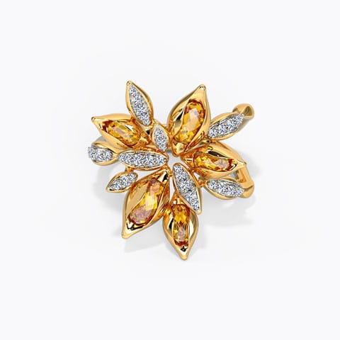Gliitering Blossom Gemstone Ring Diamond,Gemstone Rings 14 Karat Yellow Gold Gliitering Blossom Gemstone Ring