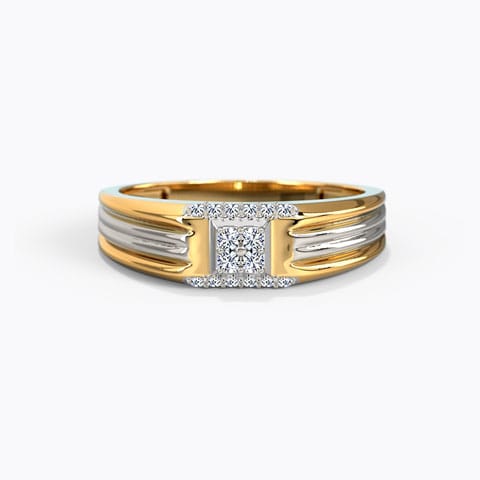 Mystic Square Diamond Ring for Men Diamond Rings 18 Karat Two Tone Gold Mystic Square Diamond Ring for Men