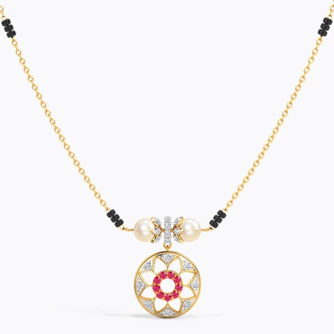 Anahata Watimani Gemstone Mangalsutra Diamond,Gemstone Mangalsutra 14 Karat Yellow Gold Anahata Watimani Gemstone Mangalsutra