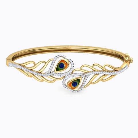 Peacock Feather Diamond Bracelet Diamond Bracelets 18 Karat Yellow Gold Peacock Feather Diamond Bracelet