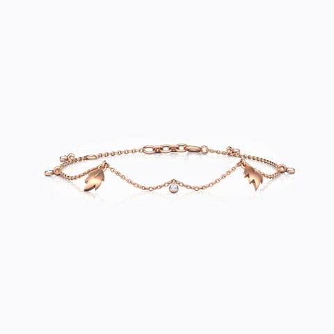 Leaves Charm Diamond Bracelet Diamond Bracelets 18 Karat Rose Gold Leaves Charm Diamond Bracelet