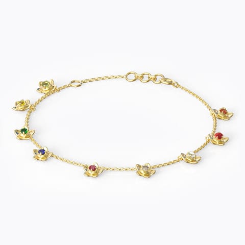 Blossom Navratna Gemstone Bracelet Diamond,Gemstone Bracelets 18 Karat Yellow Gold Blossom Navratna Gemstone Bracelet