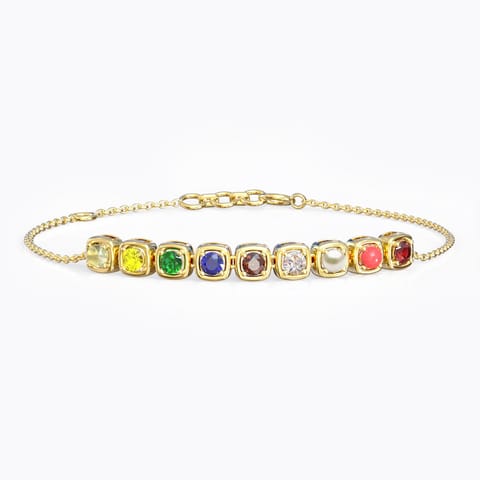 Delicate Navratna Gemstone Bracelet Diamond,Gemstone Bracelets 18 Karat Yellow Gold Delicate Navratna Gemstone Bracelet