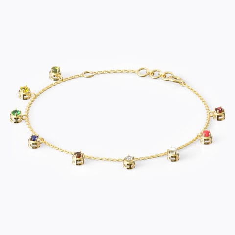 Swing Navratna Gemstone Bracelet Diamond,Gemstone Bracelets 18 Karat Yellow Gold Swing Navratna Gemstone Bracelet