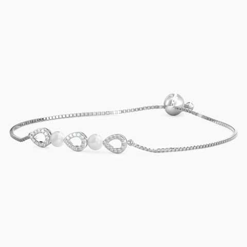 Pear Adjustable Pearl Bracelet Diamond,Gemstone Bracelets 18 Karat White Gold Pear Adjustable Pearl Bracelet