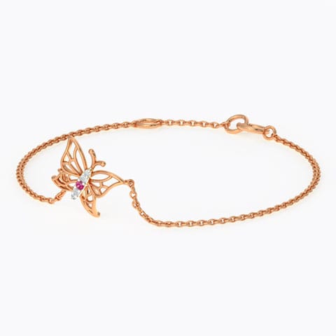 Butterfly Kids' Gemstone Bracelet Diamond,Gemstone Bracelets 14 Karat Rose Gold Butterfly Kids' Gemstone Bracelet