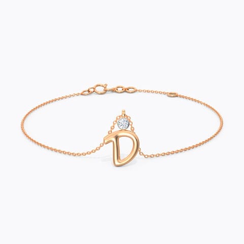 Alphabet D Charm Diamond Bracelet Diamond Bracelets 14 Karat Rose Gold Alphabet D Charm Diamond Bracelet