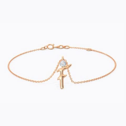 Charm Alphabet F Diamond Bracelet Diamond Bracelets 14 Karat Rose Gold Charm Alphabet F Diamond Bracelet